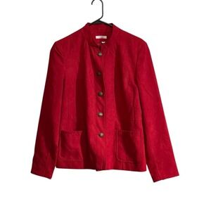 Dressbarn Vtg Women's Velvet Long Sleeve Button Up Blazer Red Size Large Holiday